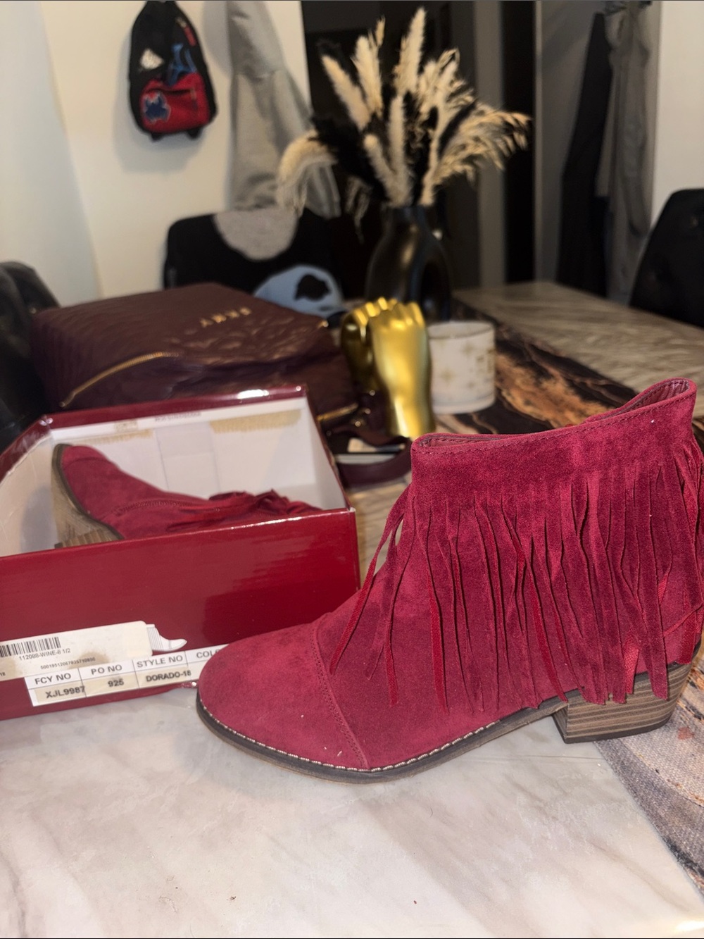 Fashion Nova Red Suede Fringe Ankle Booties